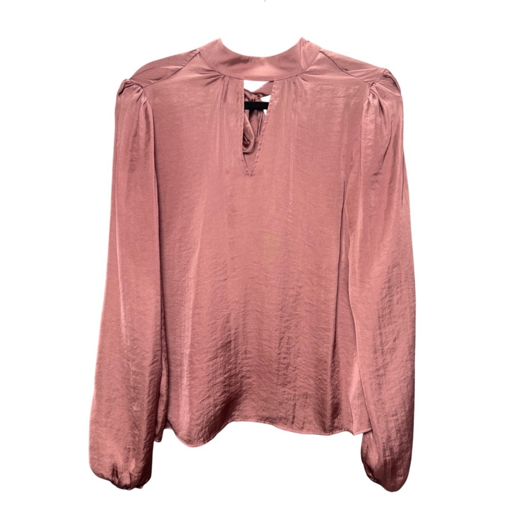 PAIGE Blouse Womens S Mauve Long Sleeve Tie Back Mock Neck Satin Chic Balletcore
